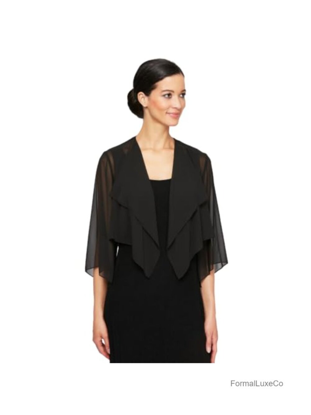 Elegant 3/4 Sleeve Chiffon Bolero Shrug Cropped Formal Evening Cover-Up